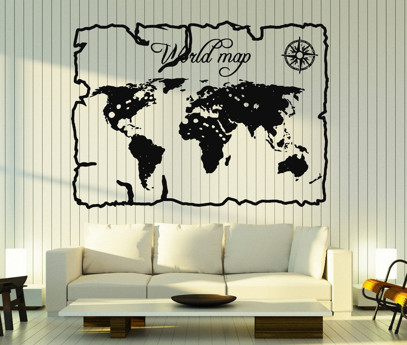 Wall Stickers Vinyl Decal Vintage World Map Compass Home Decor Unique Gift z4683