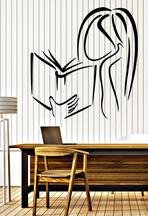 Wall Vinyl Decal Girl Reading a Book Bookstore Library Decor Unique Gift z4686