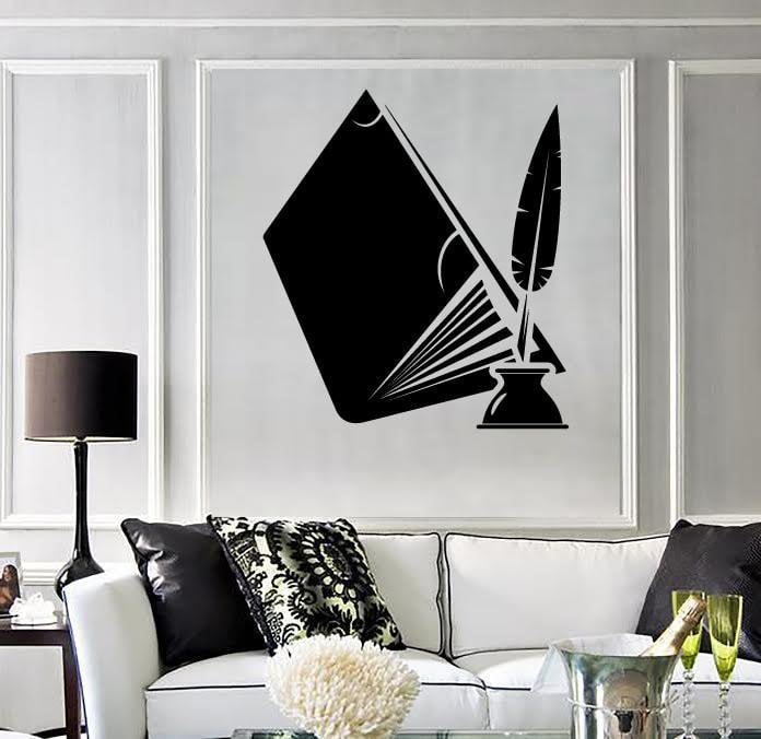 Wall Vinyl Decal Scroll inkwell Ink Container Feather Library Decor Unique Gift z4718