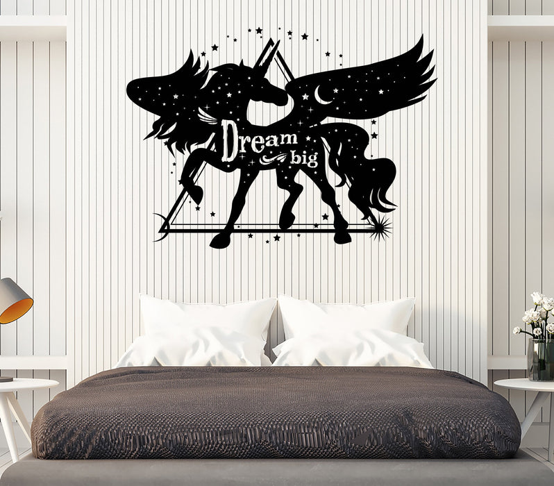 Wall Vinyl Decal Unicorn Pegasus with Wings Dream Big Home Decor Unique Gift z4721