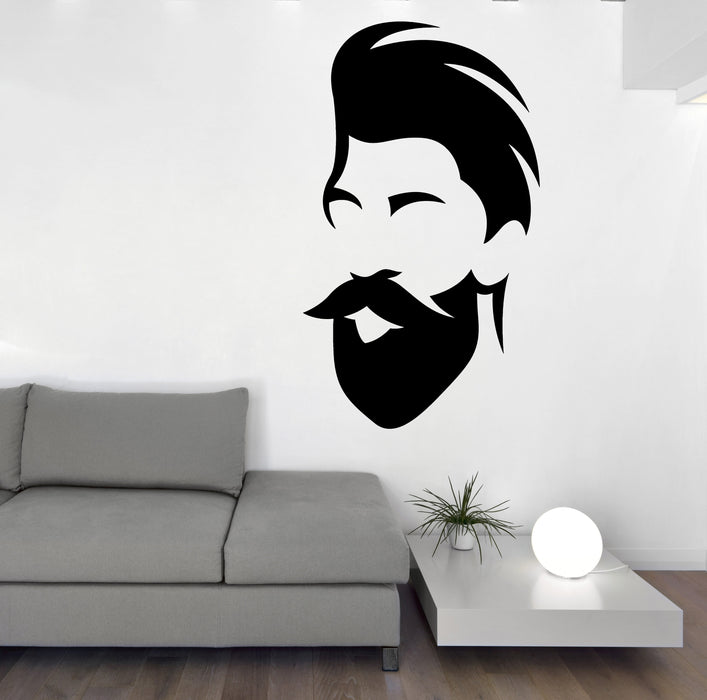 Autocollant mural en vinyle pour salon de coiffure, moustache, coupe de cheveux, barbe, cadeau unique z4741