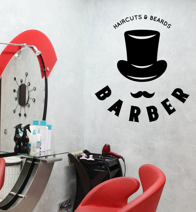 Autocollant mural en vinyle pour salon de coiffure, moustache, coupe de cheveux, ciseaux, décoration, cadeau unique, z4744