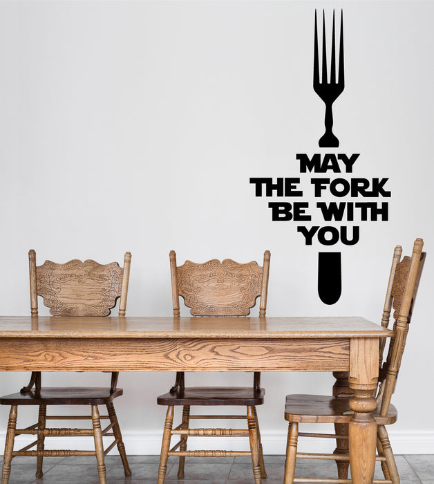 Wall Vinyl Decal Words for Kitchen Restaurant Bar May the Fork Be With You Unique Gift z4750