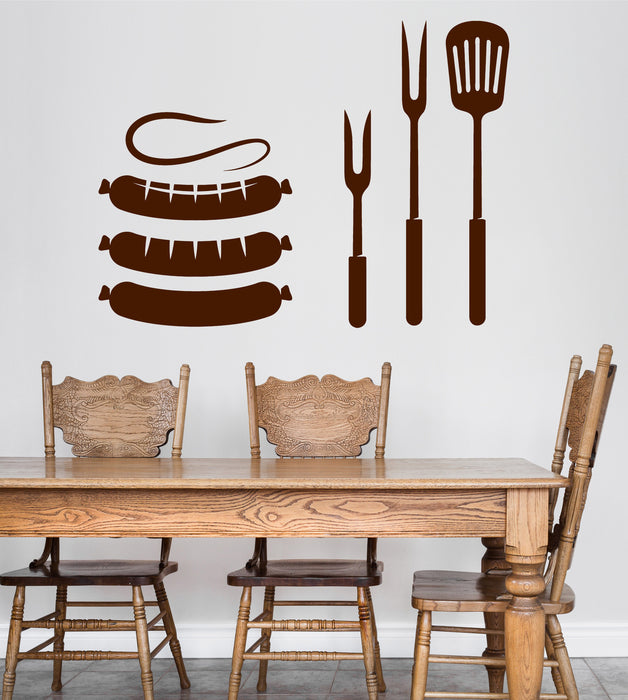 Wall Vinyl Decal Sausages and Tools Barbecue Decor Diner Restaurant Cafe Unique Gift z4762