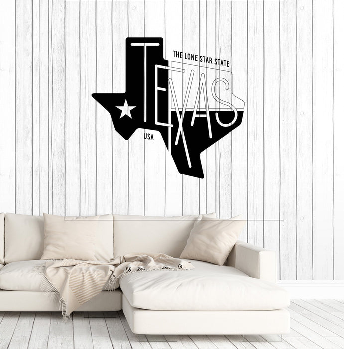 Wall Vinyl Decal Abstract Map Texas with Inscription The Lone Star State Unique Gift z4766