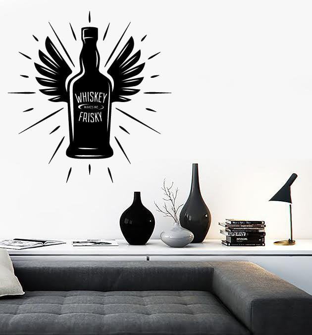 Wall Vinyl Decal Playful Decor Bottle Whiskey Makes ме Frisky Home Decor Unique Gift z4782