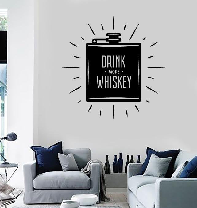 Wall Vinyl Decal Flask Labeled Drink More Whiskey Home Decor Unique Gift z4783