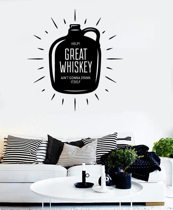 Wall Vinyl Decal Phrase in Flask Great Whiskey Ain't Gonna Drink Itself Unique Gift z4784
