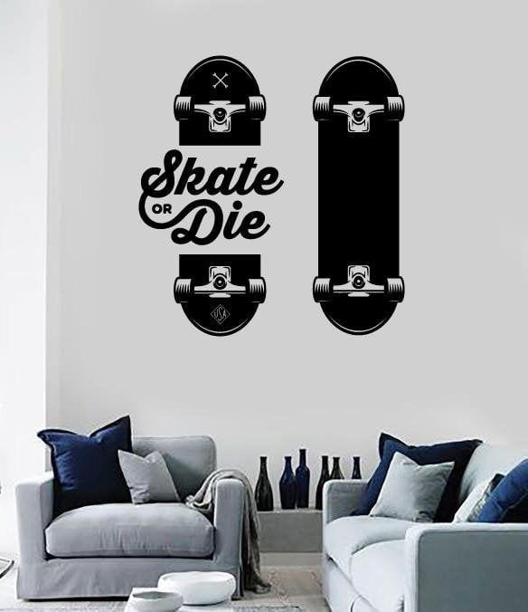 Autocollant mural en vinyle avec slogan de skateboarders Skate or Die Sport Décor Cadeau unique z4788