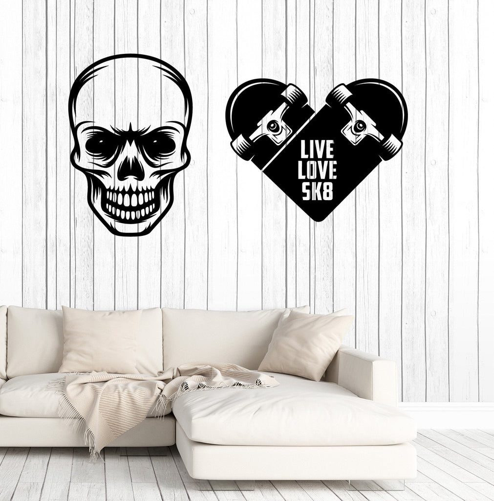 Wall Vinyl Decal Skull Skateboard Words Live Love SK8 Ska Wall Vinyl Decal Skull Skateboard Words Live Love SK8 Ska