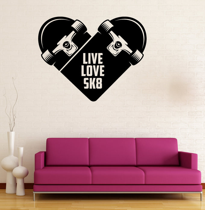 Наклейка на стену из винила скейтборд слова Live Love SKB ска-панк декор уникальный подарок z4792