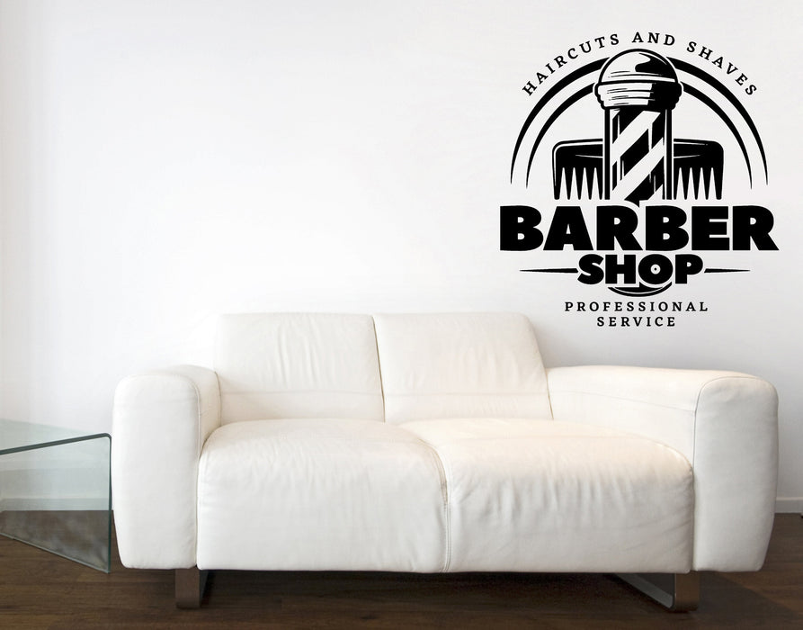 Wall Vinyl Decal Haircuts and Shaves Barbershop Professional Service Decor Unique Gift z4810