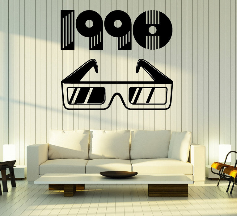 Autocollant mural en vinyle style rétro des années 1990, lunettes stéréo, montre, décoration intérieure, cadeau unique, z4833