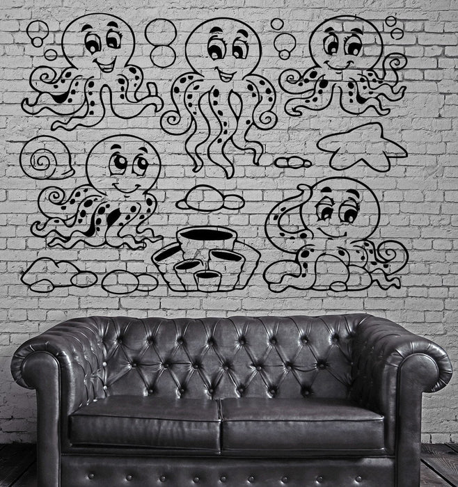 Funny Smiling Octopuses Ocean Marine Mural Wall Art Decor Vinyl Sticker Unique Gift z589