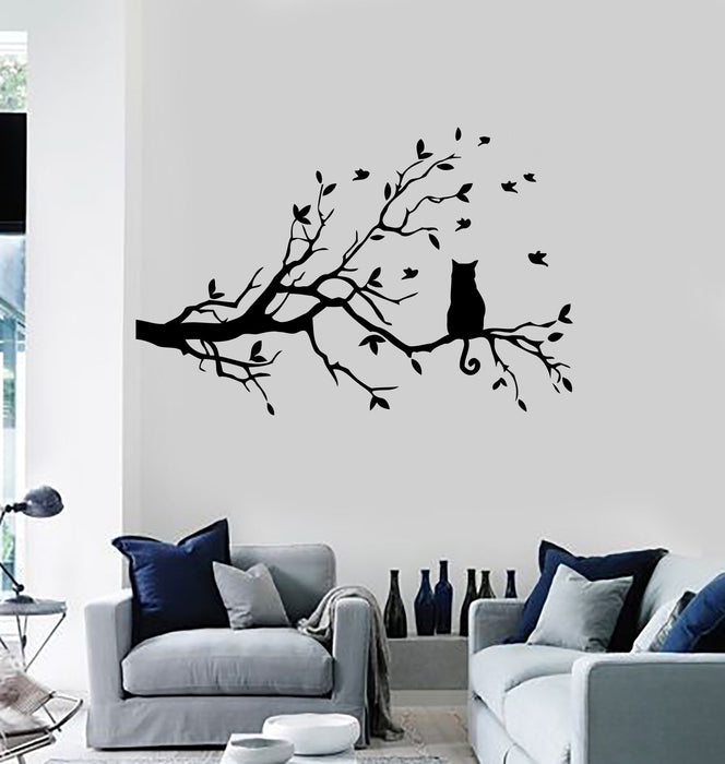 Cat And Tree Floral Pet Dream Positive Mural Wall Art Decor Vinyl Sticker z651