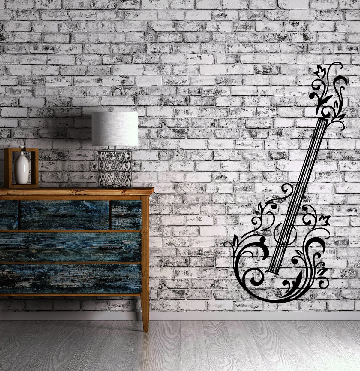 Guitar Floral Music Rock&Roll Positive Mural Wall Art Decor Vinyl Stic ...
