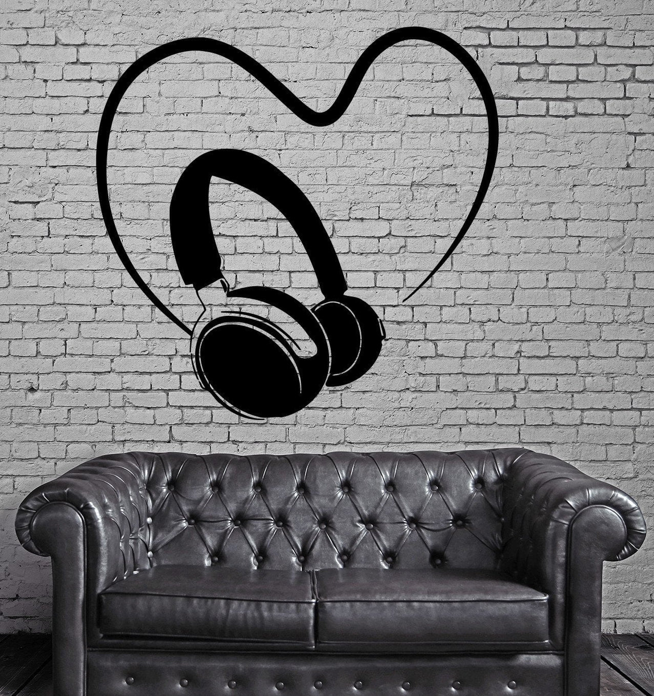 Headphones Sound Music Heart Positive Mural Wall Art Decor Vinyl Stick ...