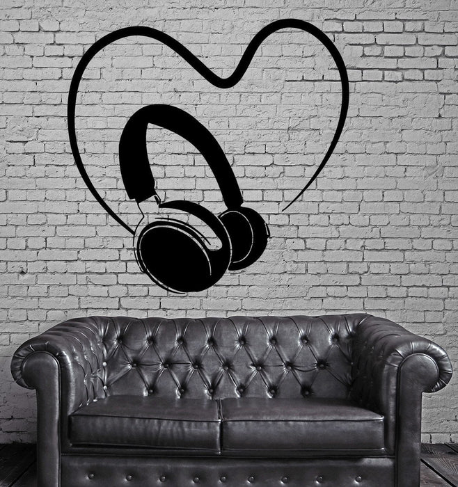 Headphones Sound Music Heart Positive Mural Wall Art Decor Vinyl Sticker Unique Gift z667