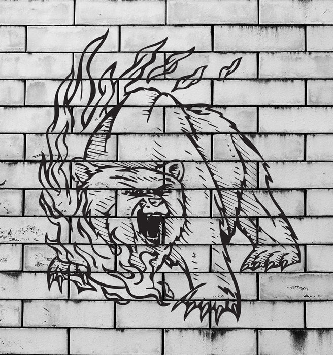 Bear On Fire Predator Aggressive Tribal Mural Wall Art Decor Vinyl Sticker Unique Gift z914