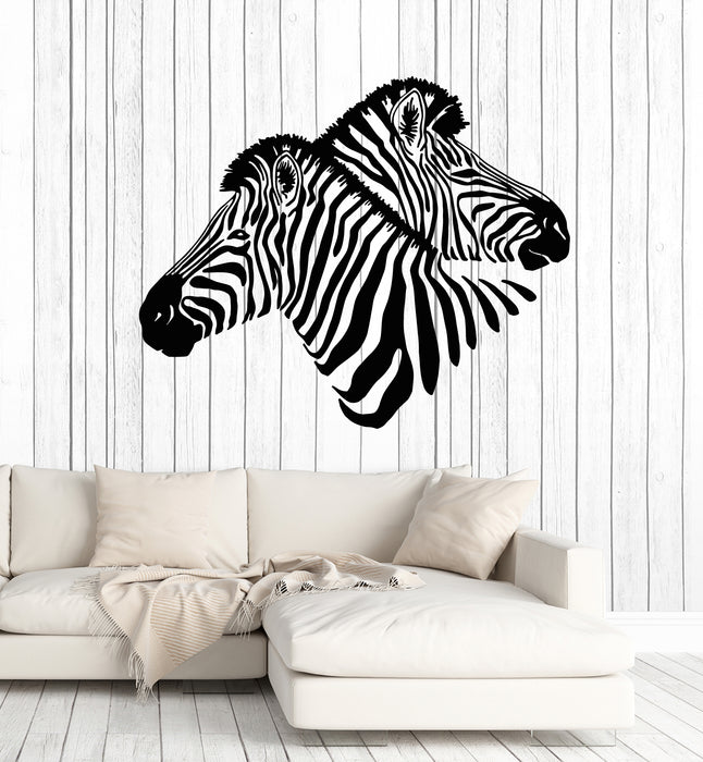 Vinyl Wall Decal Two Zebras Head Zoo Wild Animals Child Room Stickers Mural (g2602)