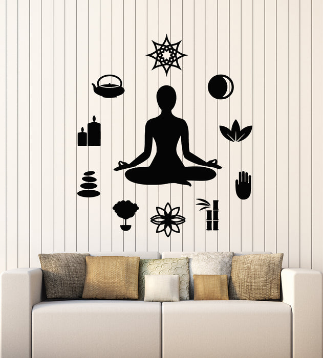 Vinyl Wall Decal Zen Yoga Center Icons Lotus Pose Meditation Stickers Mural (g2384)