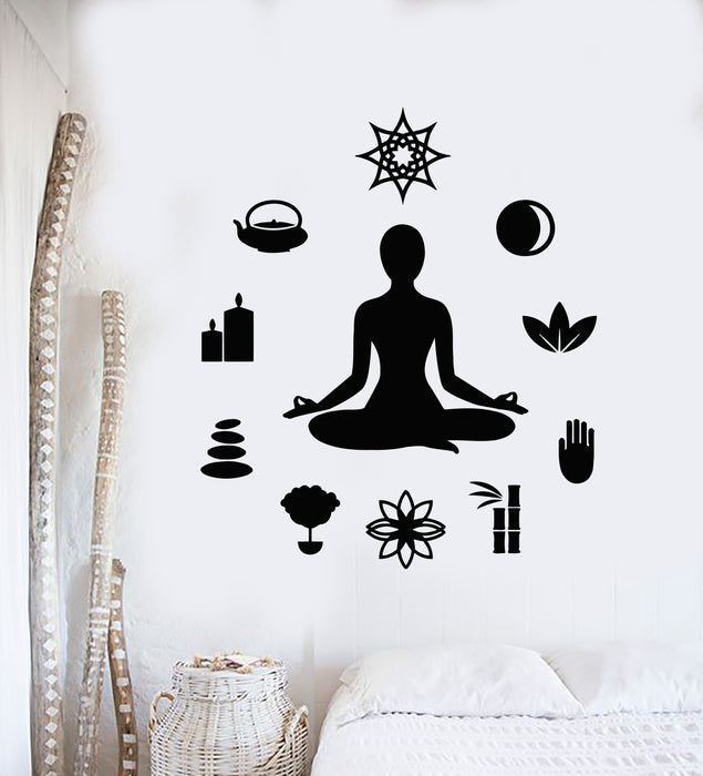 Vinyl Wall Decal Zen Yoga Center Icons Lotus Pose Meditation Stickers Mural (g2384)