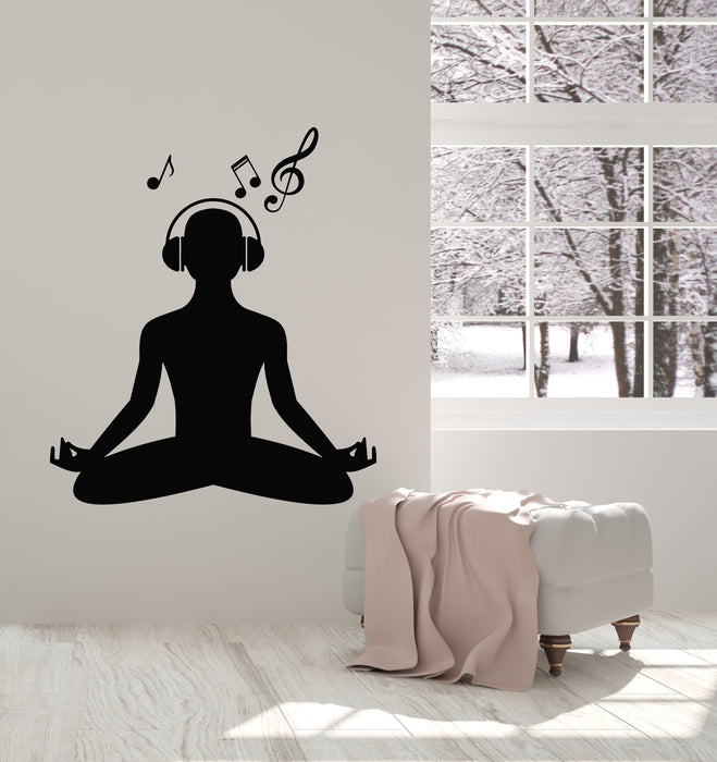 Vinyl Wall Decal Yoga Zen Meditation Lotus Pose Headphones Music Stickers Mural (g2699)