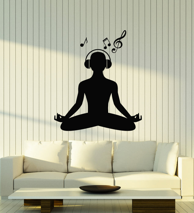 Vinyl Wall Decal Yoga Zen Meditation Lotus Pose Headphones Music Stickers Mural (g2699)
