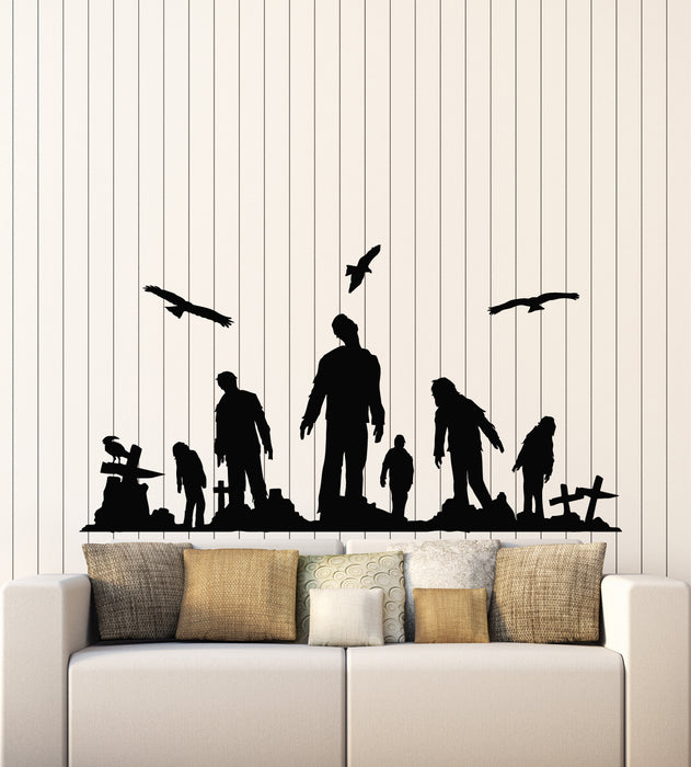 Vinyl Wall Decal Zombie Cemetery Crosses Grave Corpse Death Horror Stickers Mural (g1094)
