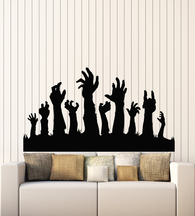 Vinyl Wall Decal Monster Zombies Hands Horror Cemetery Grave Stickers Mural (g2193)